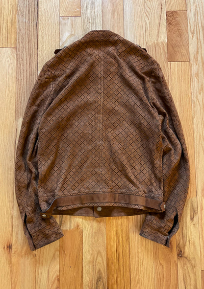 2000s Gucci ‘Diamante’ Perforated Brown Suede Biker Jacket