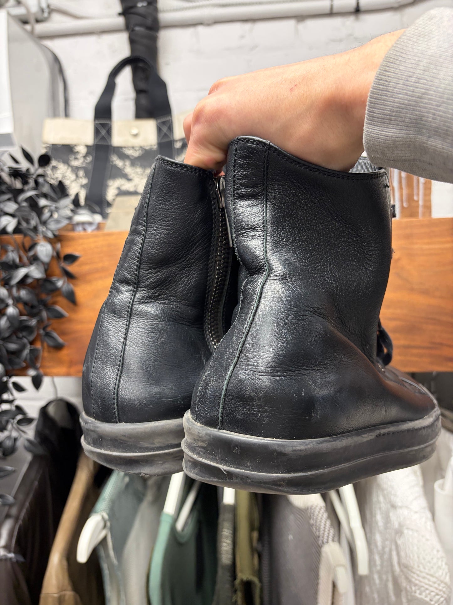 Rick Owens ‘Ramones’ Black Leather High Top Sneakers