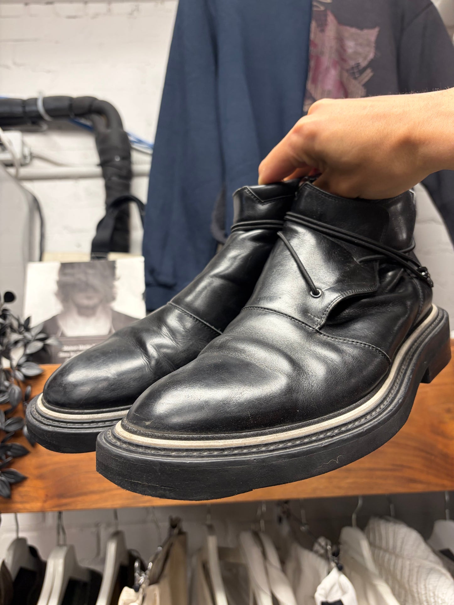 AW2009 Dior Homme by Kris Van Assche ‘Bungee Cord’ Black ‘Angles’ Leather Low Top Boots