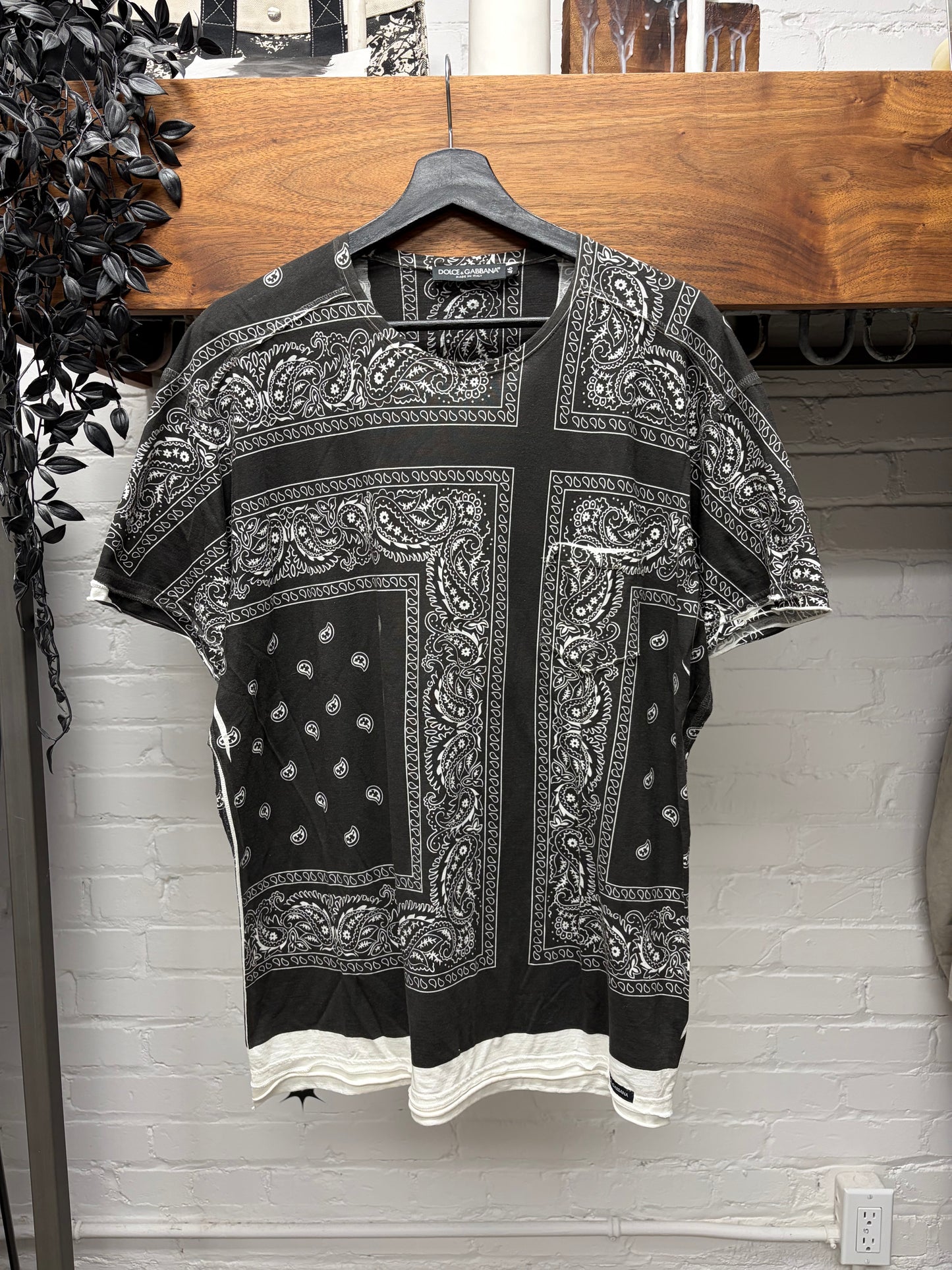 Dolce & Gabanna Mainline Paisley Bandanna Black/White Cotton T-Shirt