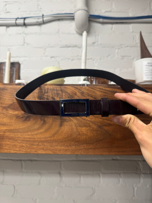Prada Rectangular Logo Thin Strap Leather Belt