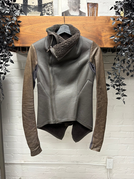 Rick Owens ‘Naska’ O&M Era Shearling Lined Dust Brown High-Neck Jacket