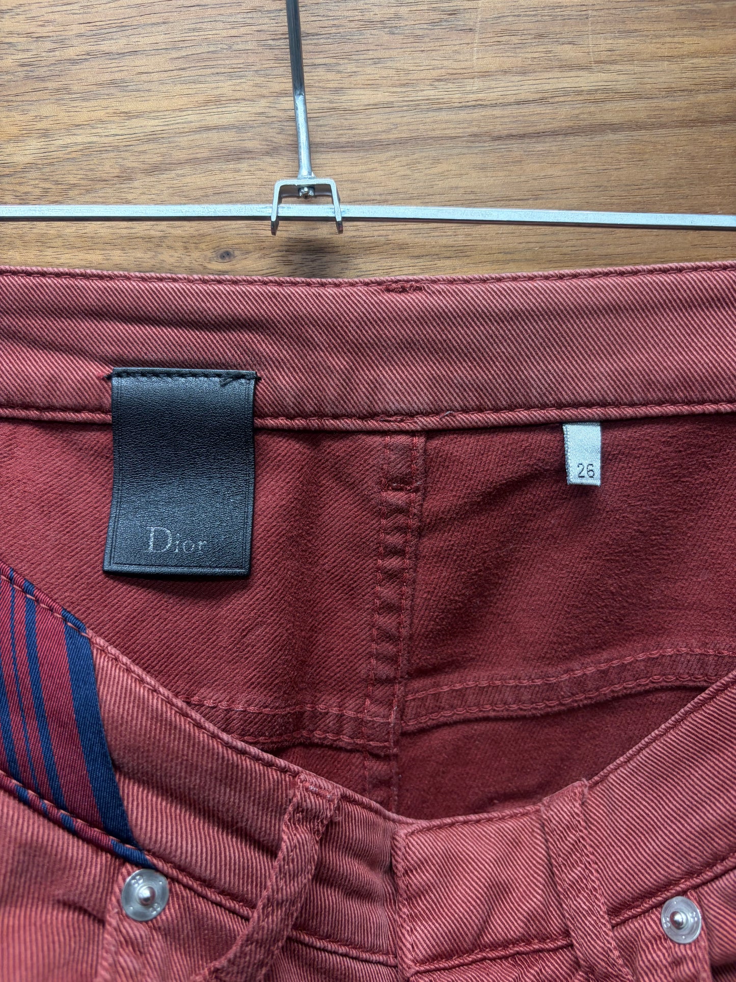 Dior Homme Red Skinny Jeans with Striped Belt Loop Accent