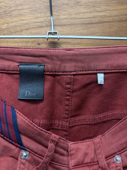 Dior Homme Red Skinny Jeans with Striped Belt Loop Accent