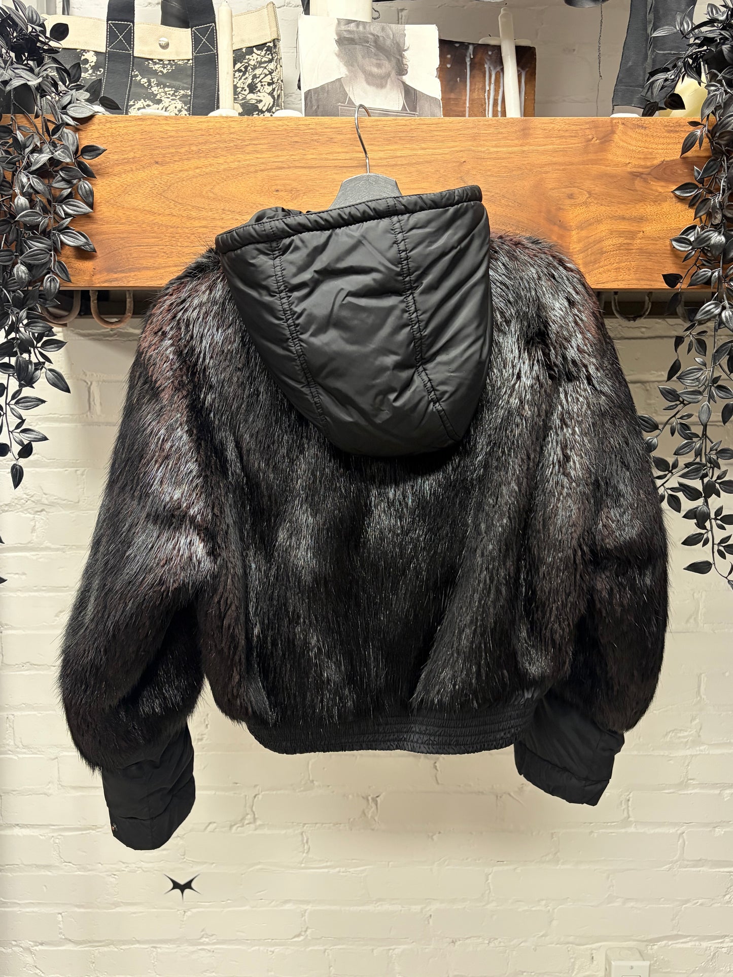 Prada Fox Fur/Black Nylon Hooded Down Jacket