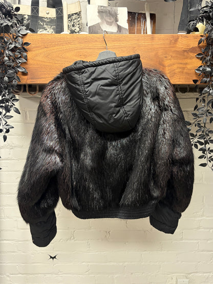 Prada Fox Fur/Black Nylon Hooded Down Jacket