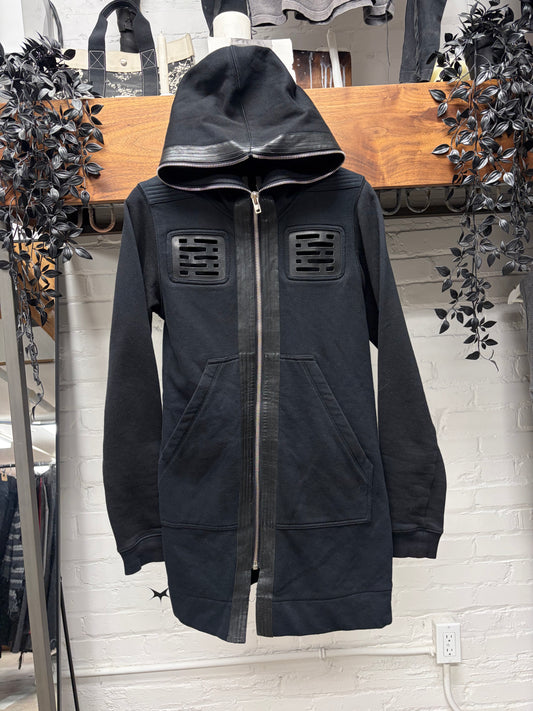 SS2014 Rick Owens ‘Vicious’ Leather Geometric/Tape Seam Gimp Full-Zip Hoodie