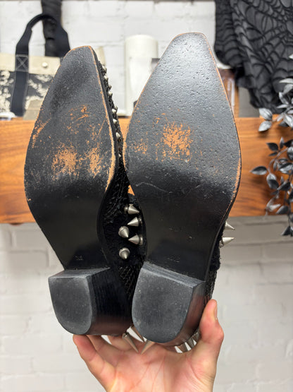 SS2014 Junya Watanabe Spiked Black Suede/Python Cowboy Boots