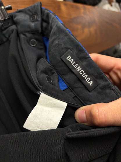 SAMPLE Balenciaga Black/Blue Striped Side Seam Straight Leg Trousers