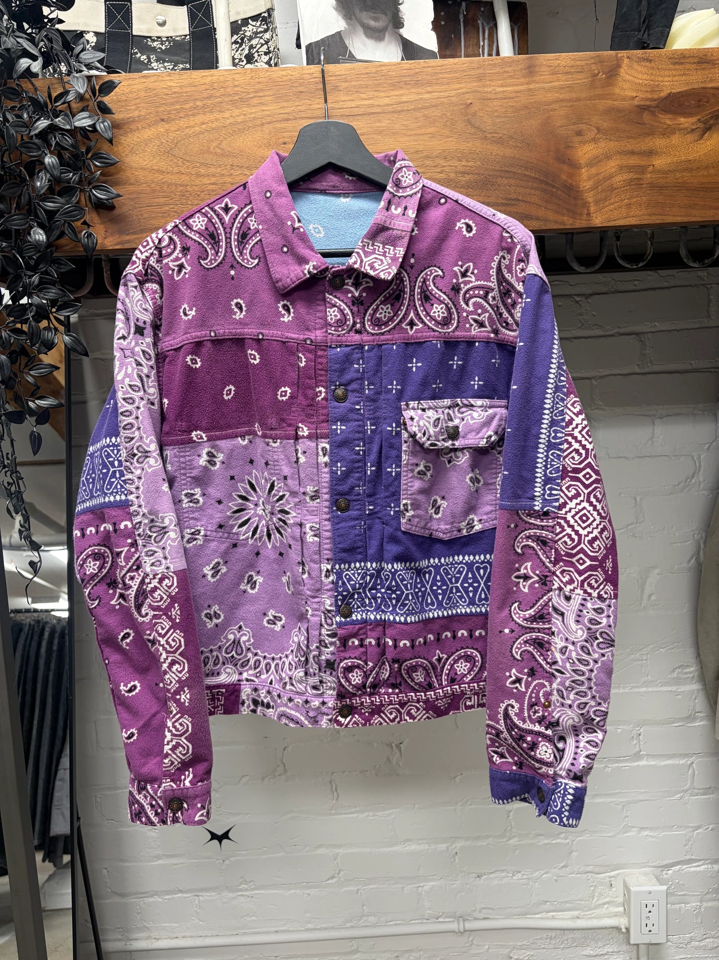 Kapital Reversible Purple/Ice Blue Paisley Bandanna Trucker Jacket