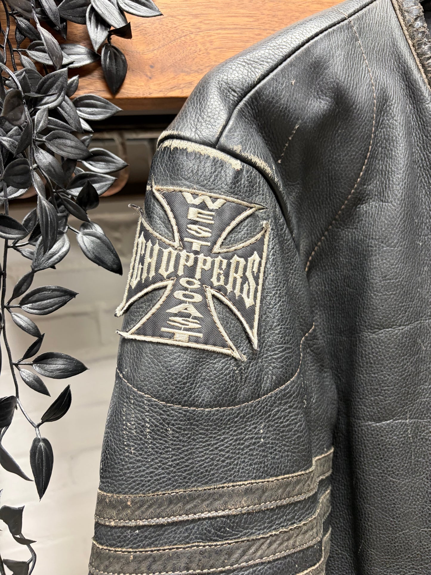 Vintage 90s West Coast Choppers ‘Cross Patch’ Black Calfskin Leather Biker Jacket