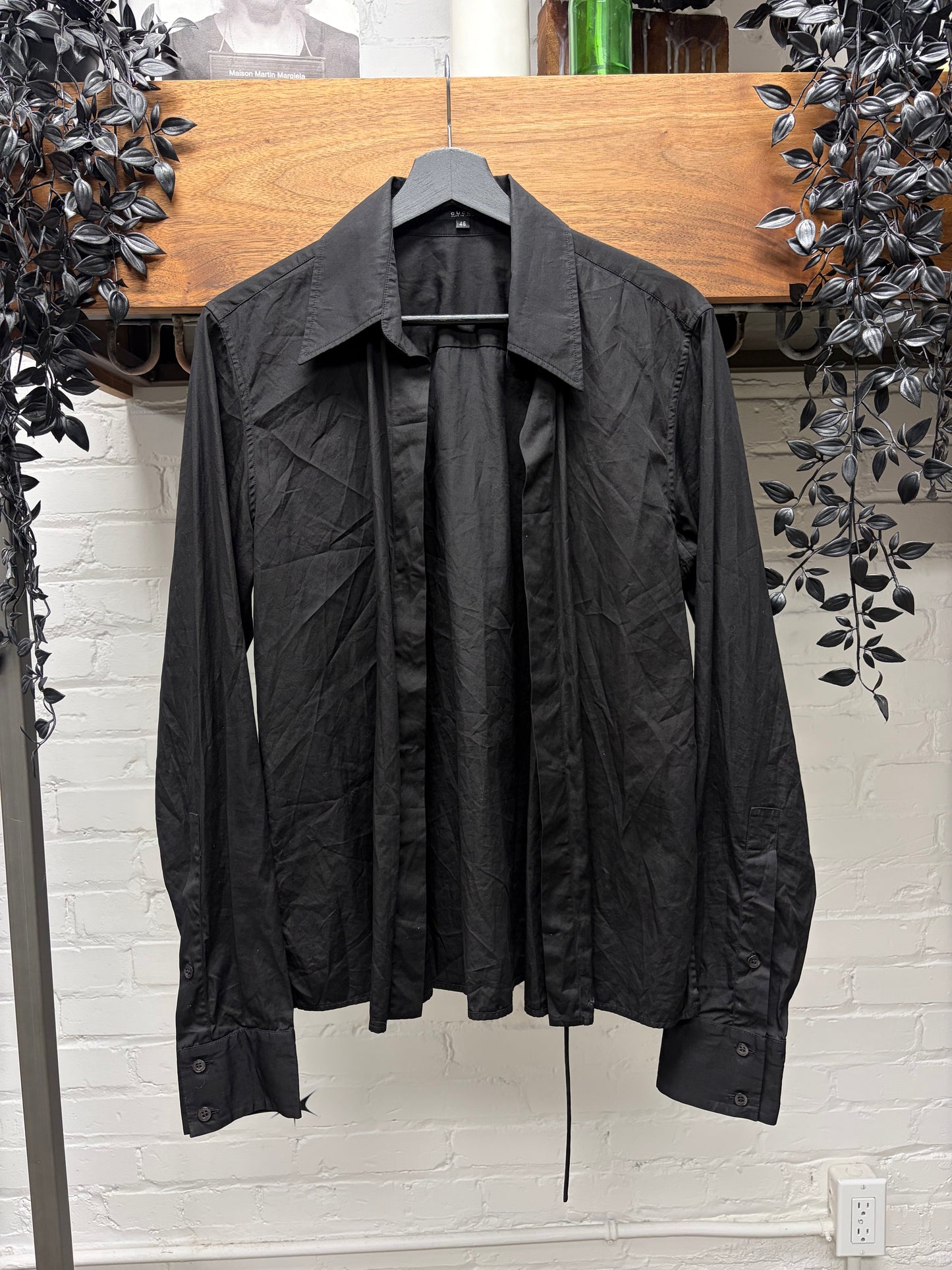 Gucci Buttonless Black Collared Cotton Dress Shirt