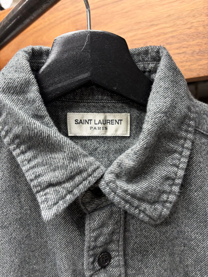 2017 Saint Laurent Grey Wool Button Snap Shirt