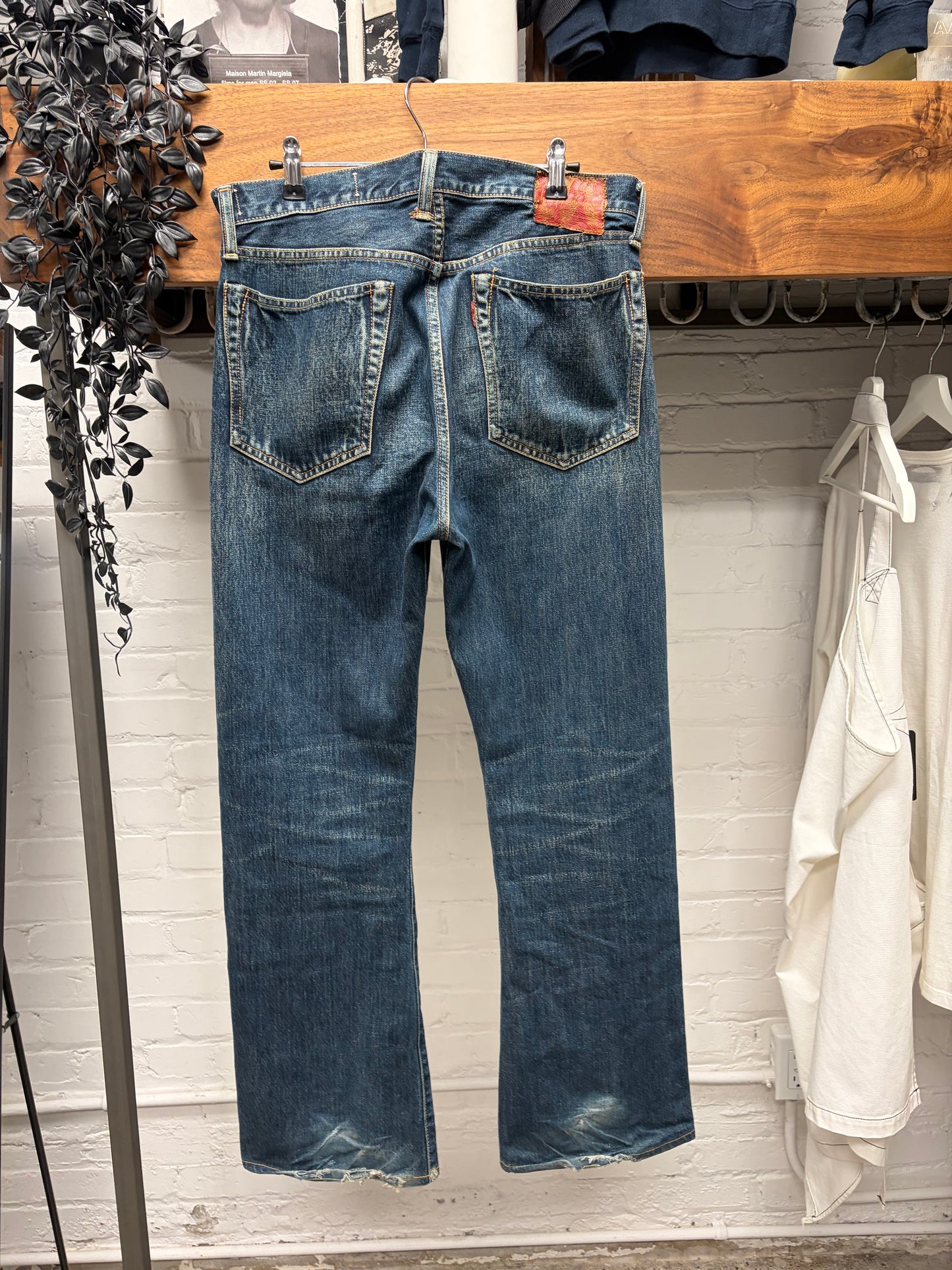 Kapital Raw Washed Blue Selvedge Flared Cut Jeans