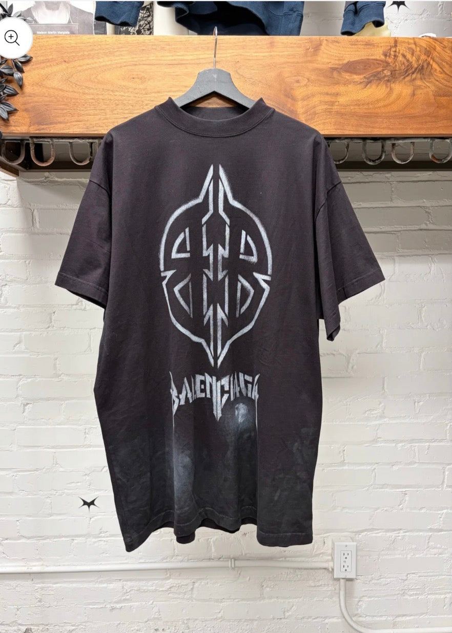 SS2024 Balenciaga ‘D.I.Y. Metal Logo’ Distressed Black Graphic T-Shirt