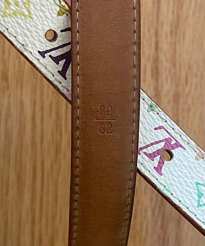 Louis Vuitton x Takashi Murakami rainbow white monogram gold belt.