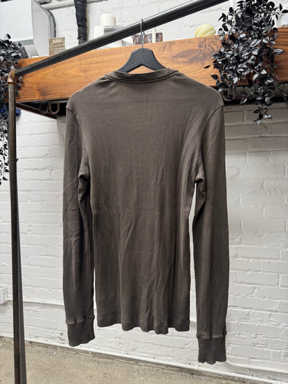 2000s Dolce & Gabbana Ribbed Brown ‘Frayed Cotton’ Henley Long Sleeve