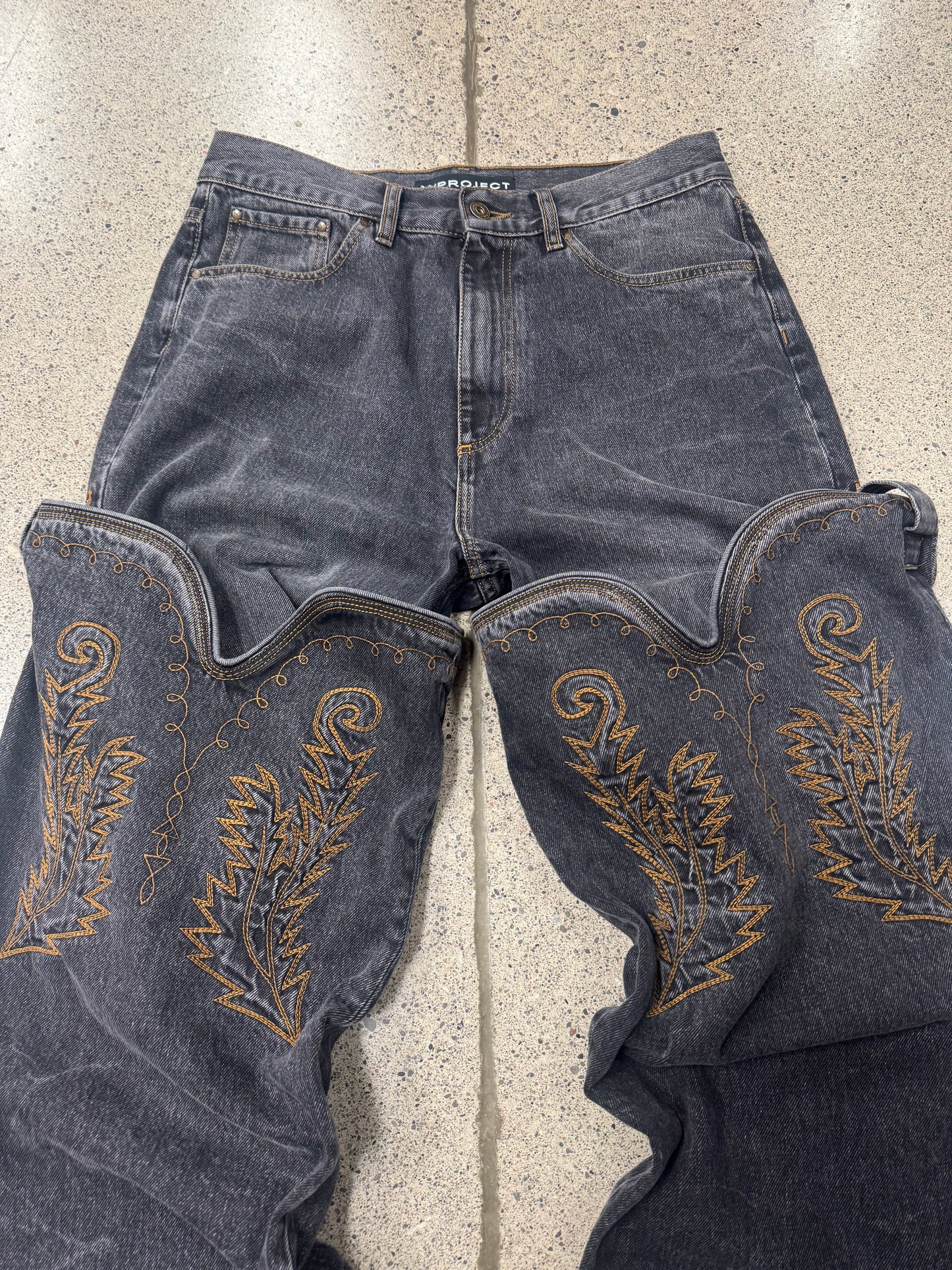 Y-Project ‘Cowboy’ Washed Black Detachable Denim