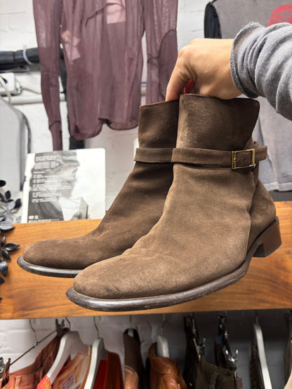Vintage Gucci Dark Brown Suede ‘Jodhpur’ Belted Chelsea Boots