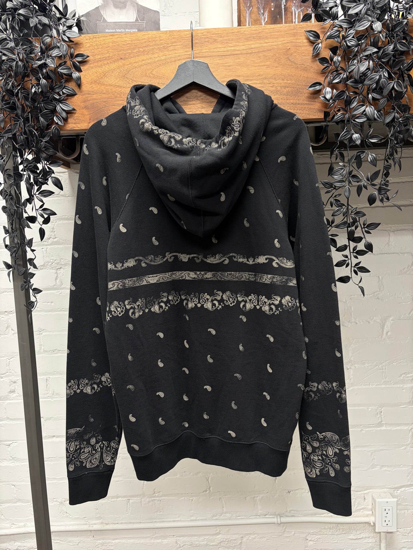 2018 Saint Laurent ‘Paisley’ Bandanna Print Black/White Hoodie