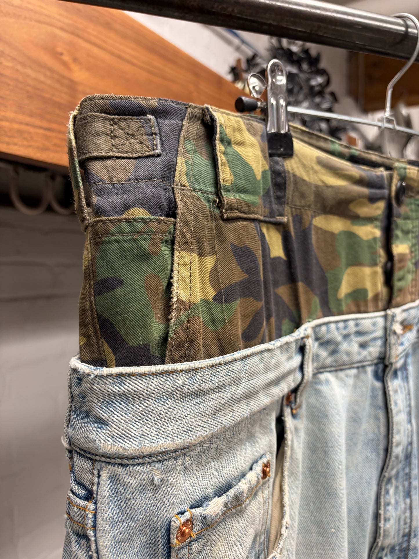 2021 Balenciaga ‘Double Waist’ Camo/Light Wash Baggy Denim