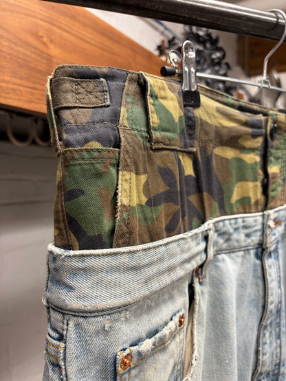 2021 Balenciaga ‘Double Waist’ Camo/Light Wash Baggy Denim