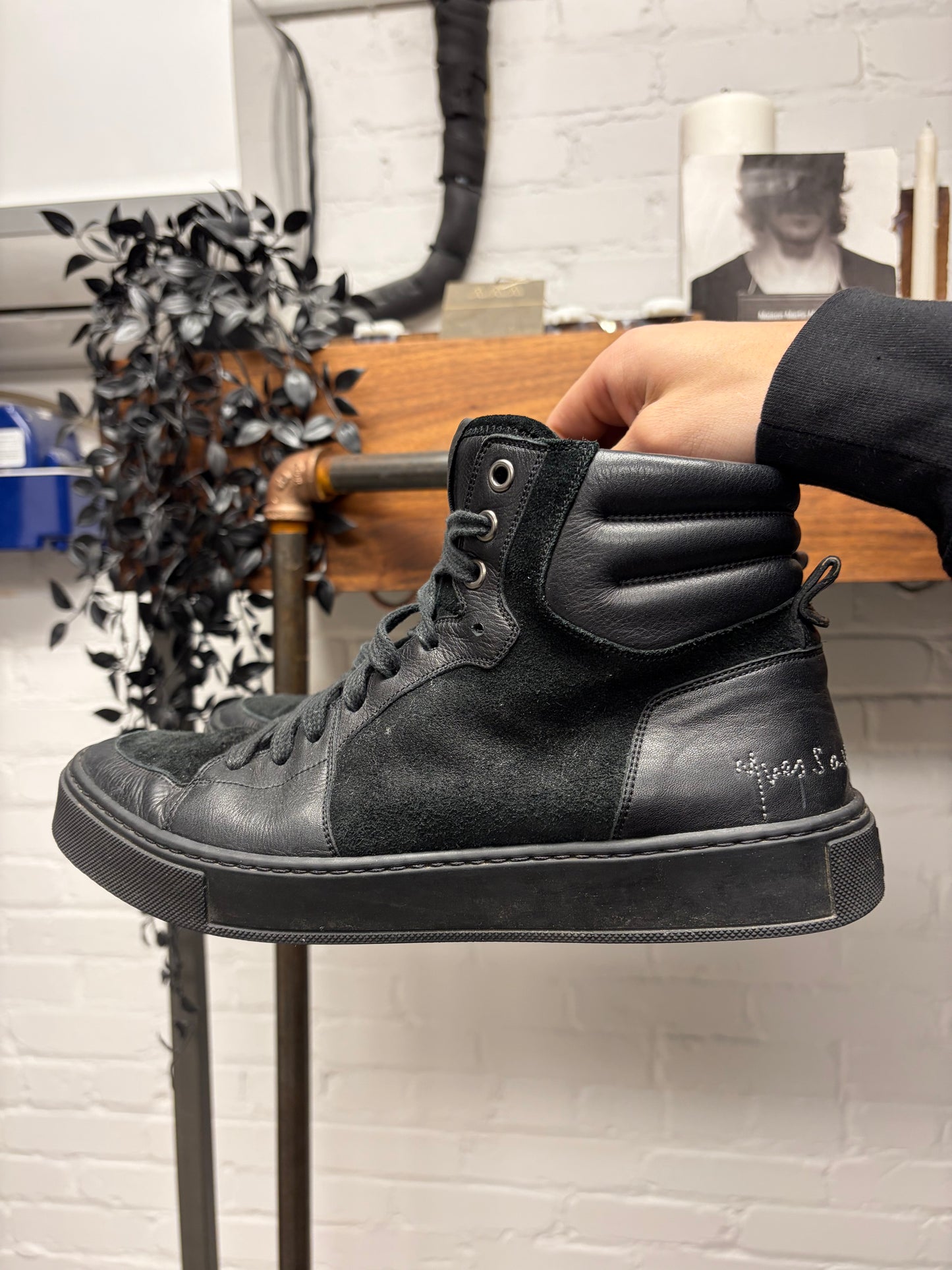 2000s Yves Saint Laurent Black Suede High Top Sneakers