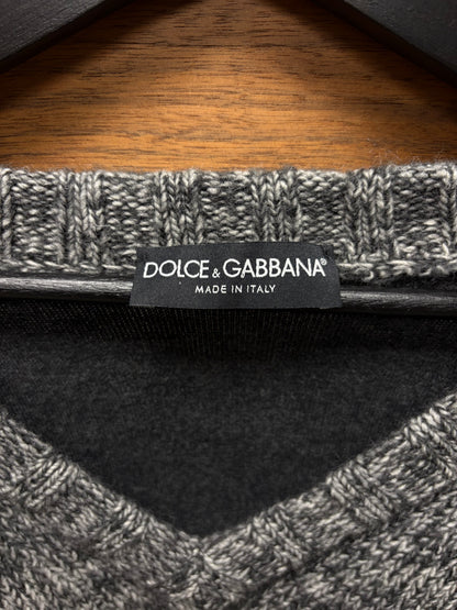 Dolce & Gabbana Mainline Dark/Light Grey Heavy Speckled Wool V-Neck Sweater