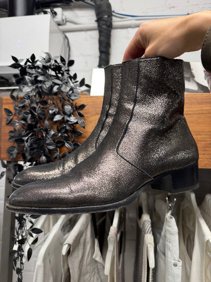 AW2016 Saint Laurent by Hedi Slimane ‘Crinkled Metallic’ Silver Wyatt Boots