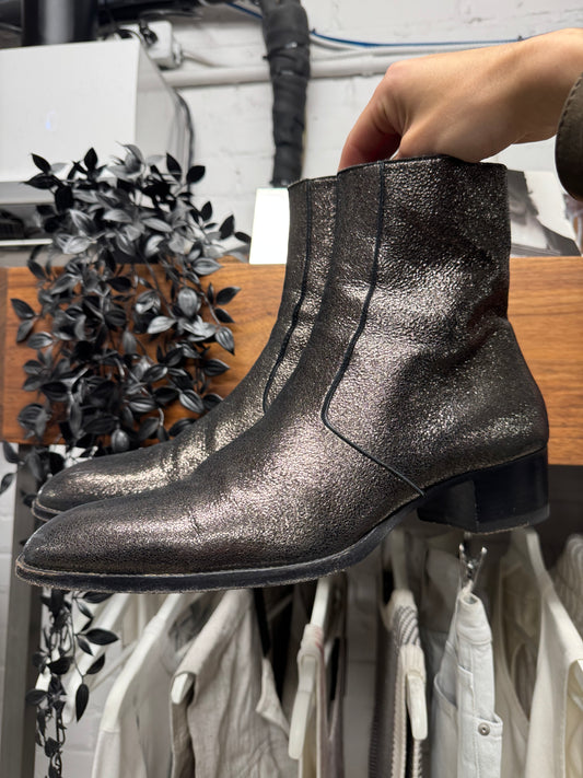 AW2016 Saint Laurent by Hedi Slimane ‘Crinkled Metallic’ Silver Wyatt Boots