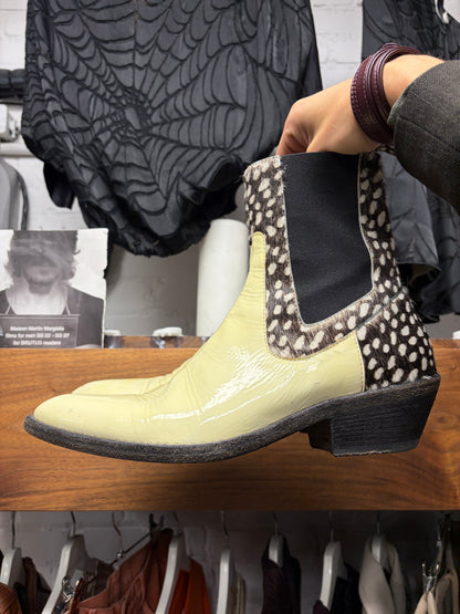 Haider Ackermann Pony Hair ‘Perito Baltoro’ Pointed Toe Patent Leather Chelsea Boots