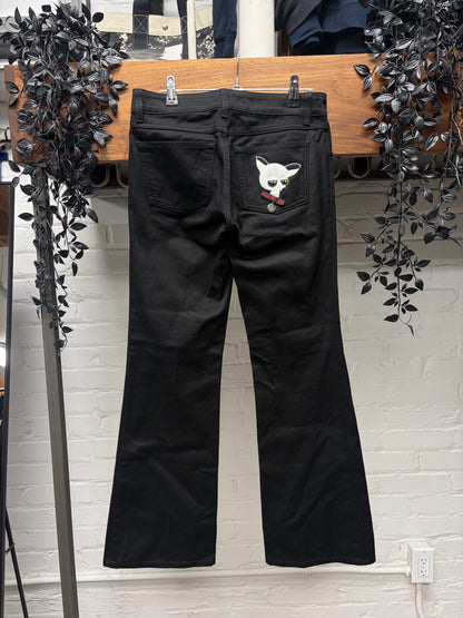 2009 Gucci ‘Chihuahua’ Embroidered ‘Pocket Caricature’ Skinny Black Flared Denim