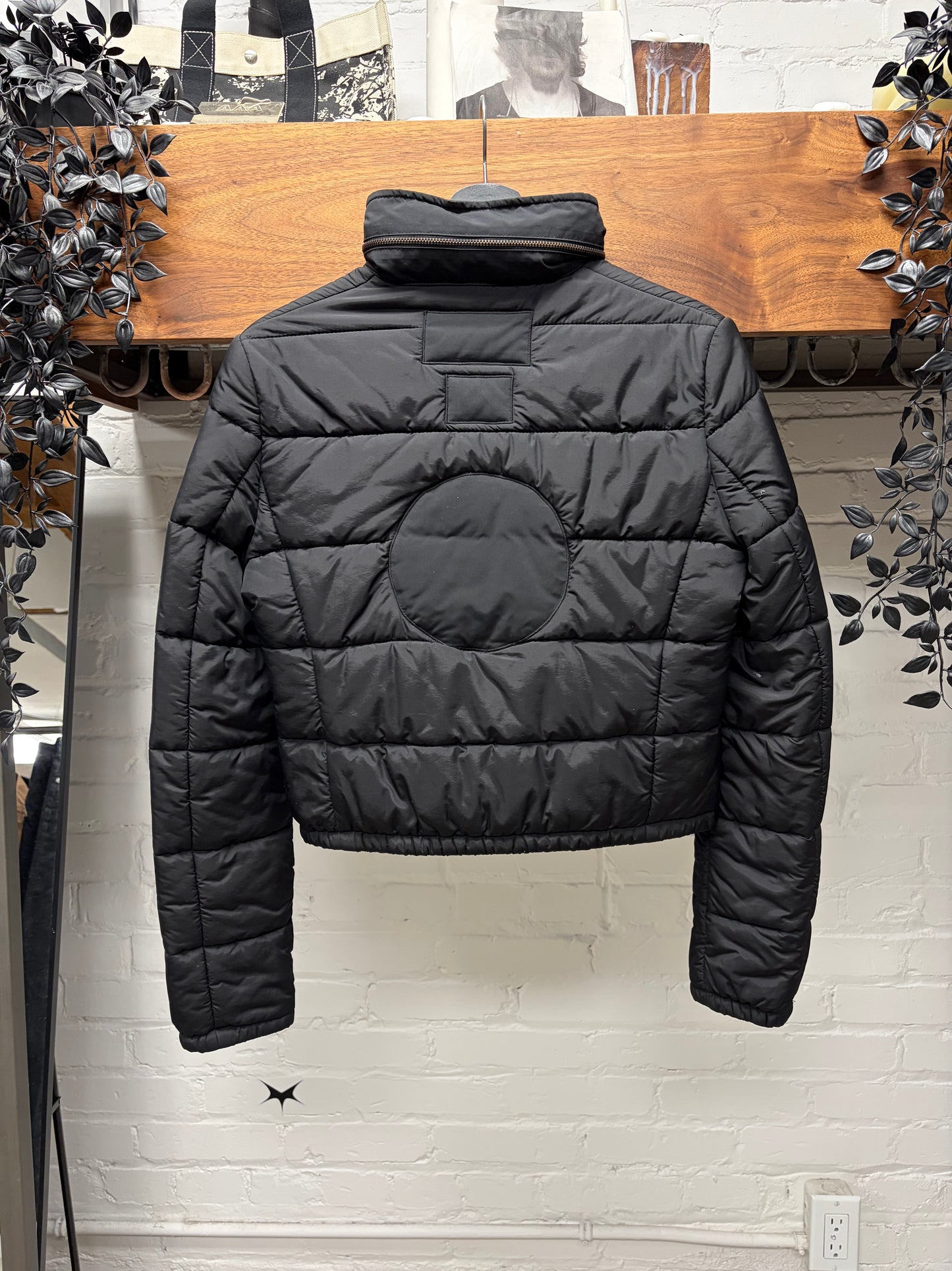 Miu Miu Padded Black Cropped Down Fill Puffer Jacket with Stow Hood