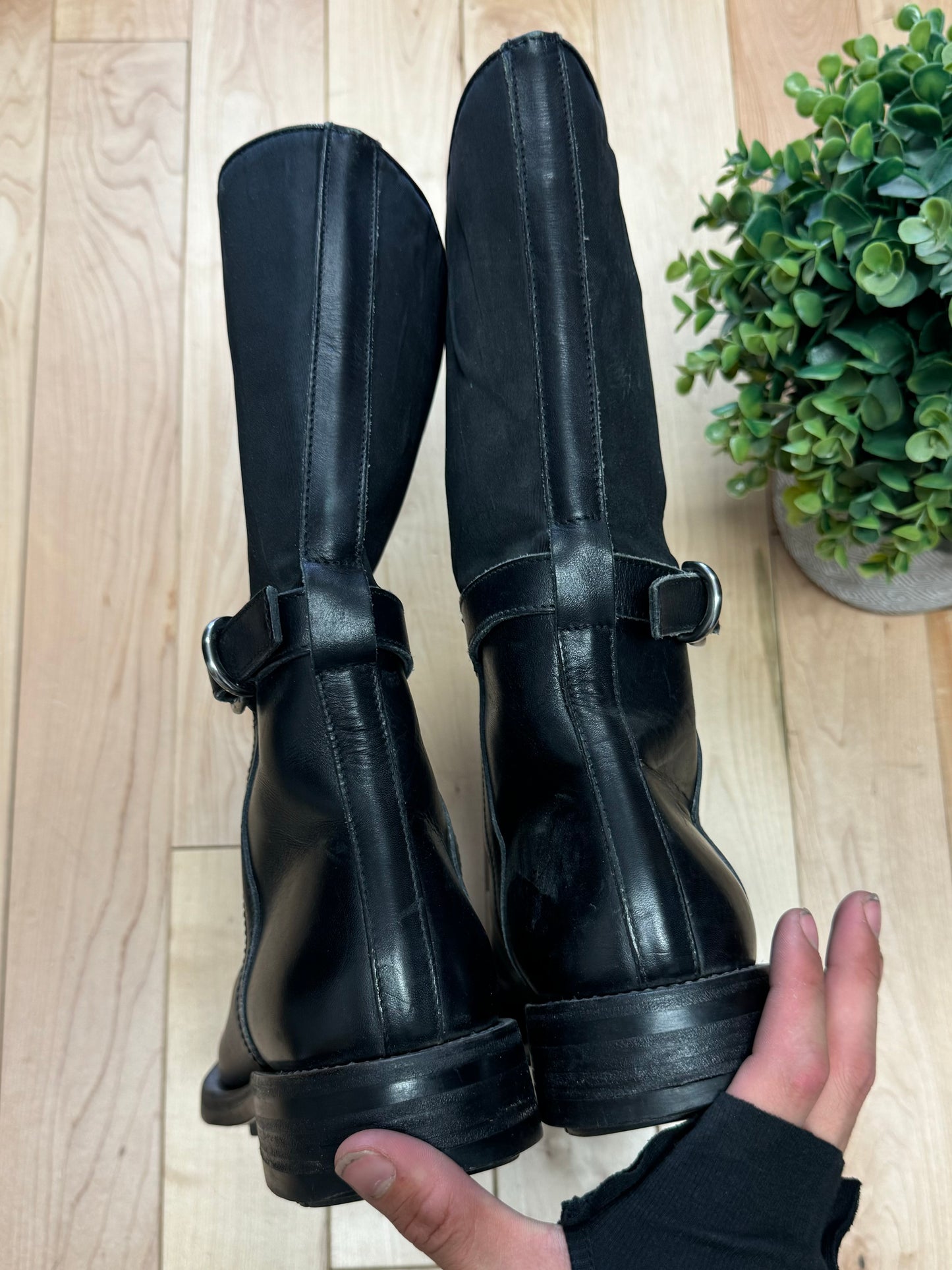 Prada Black Leather Engineer Boots