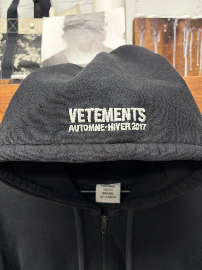 AW2017 Vetements ‘11 Inch Gun Club’ Black Zip-Up Hoodie