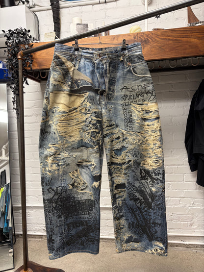 2023 Acne Studios ‘Trompe L’œil’ Distressed Graffiti Super Baggy Denim