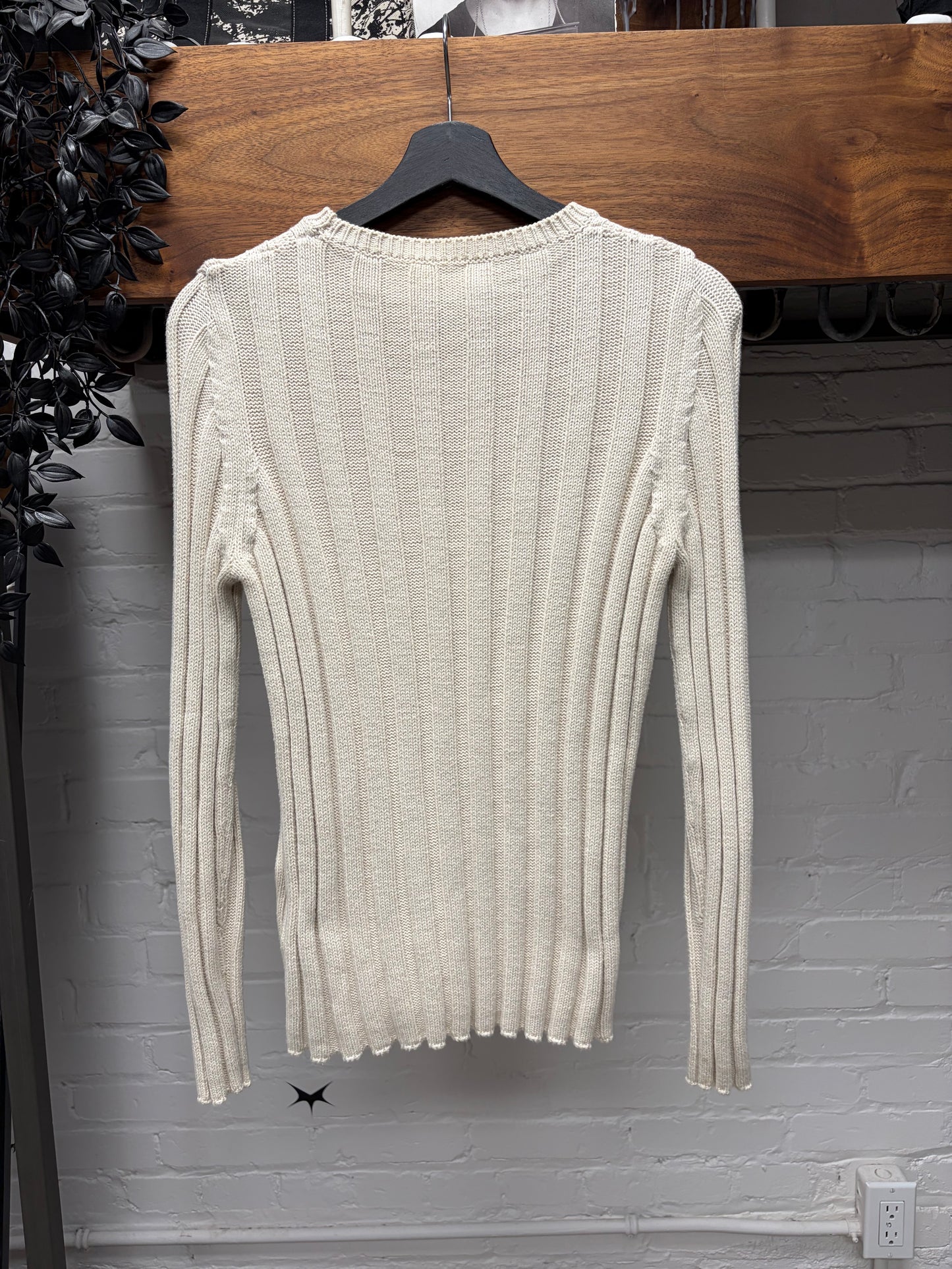 SS2020 Maison Margiela Cream White Ribbed Logo Knit Sweater