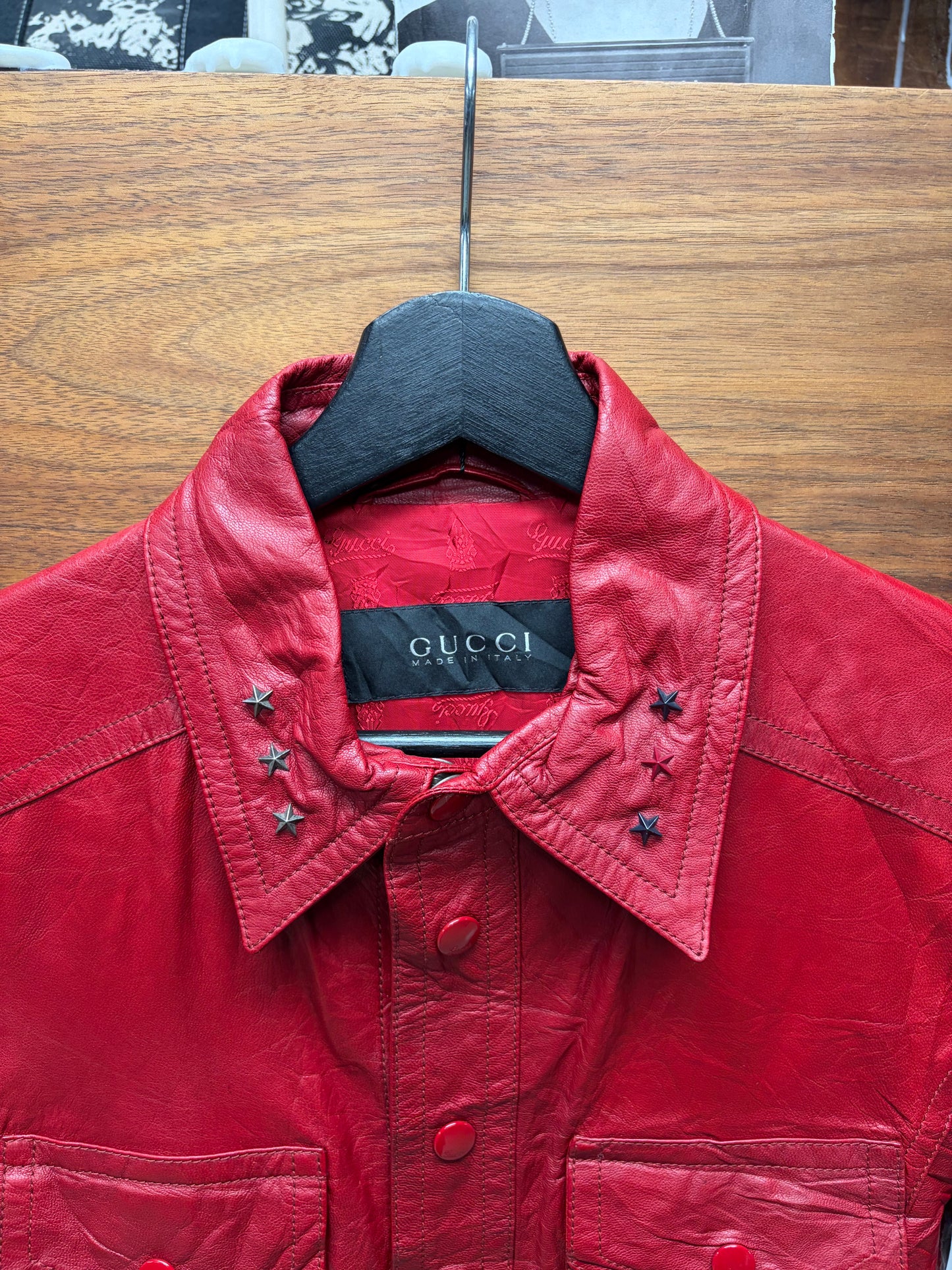 Gucci by Frida Giannini Leather Shirt with Star Studded Collar