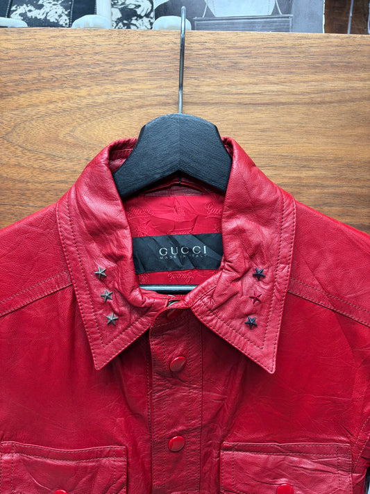 Gucci by Frida Giannini Leather Shirt with Star Studded Collar