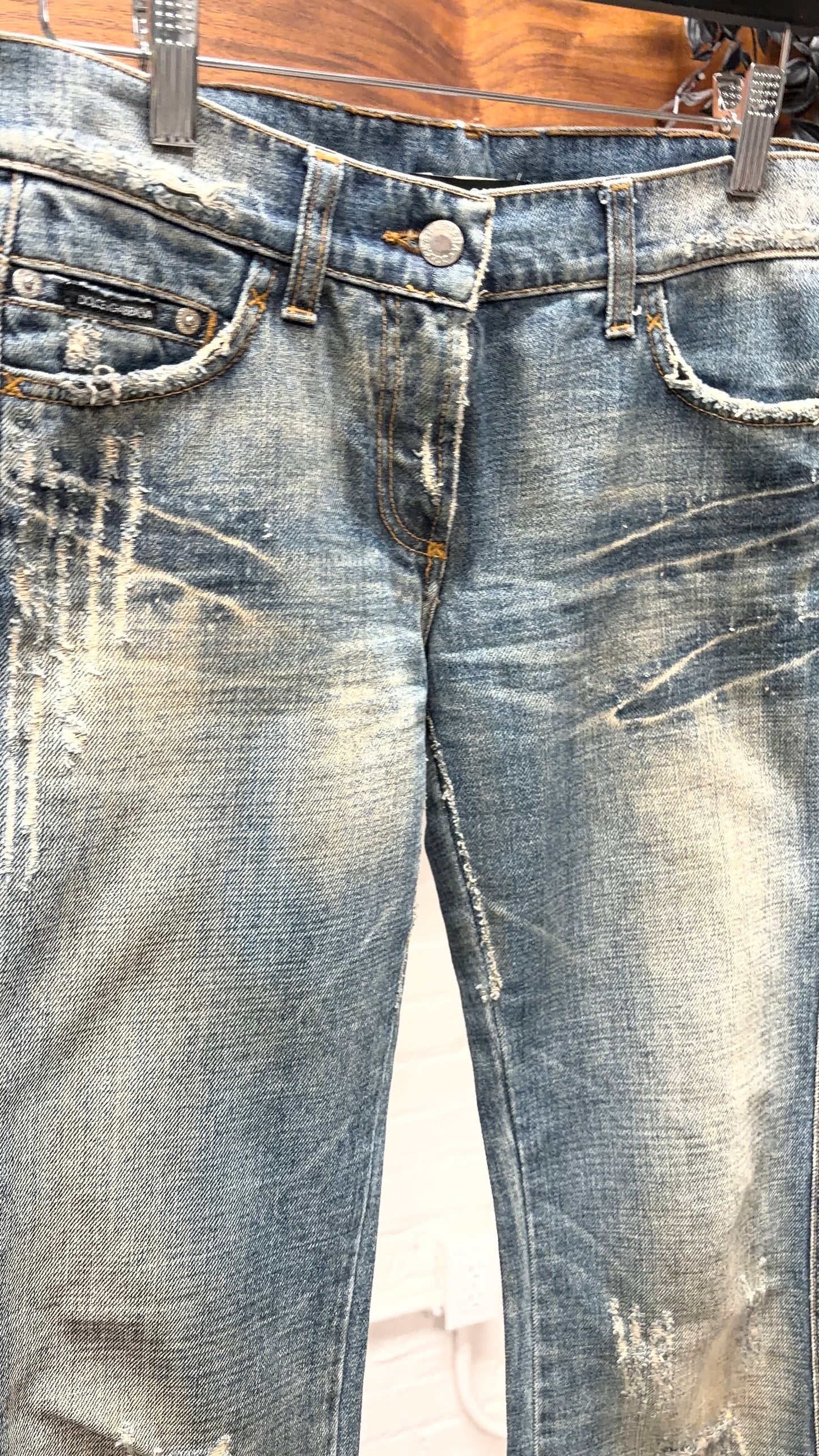 2000s Dolce & Gabbana Dirt Washed Blue Low Rise Denim