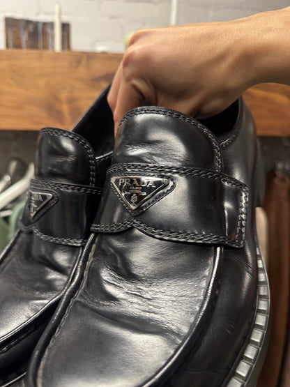 Prada ‘Spazzolato’  Platform Calfskin Leather Loafers
