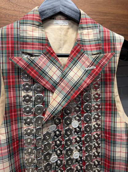 AW2015 Comme Des Garçons Homme Plus Plaid/Silver ‘Button Embellished’ Collared Vest
