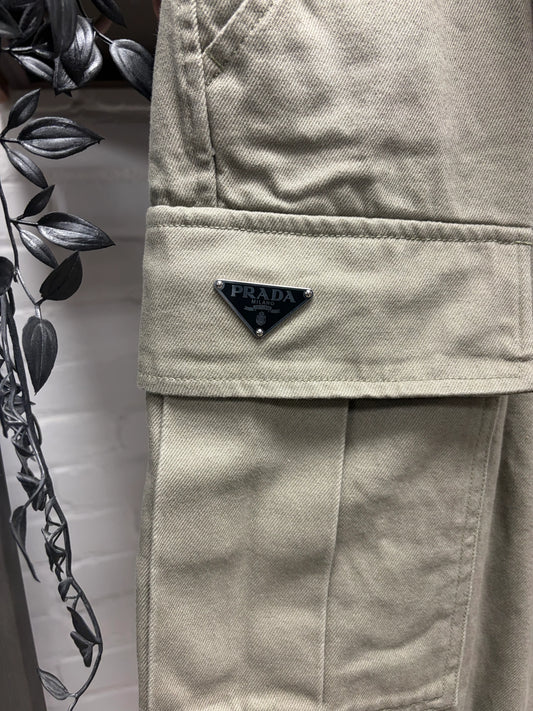 Prada Heavyweight Denim ‘Dust Brown’ Wide Leg Cargo Pants