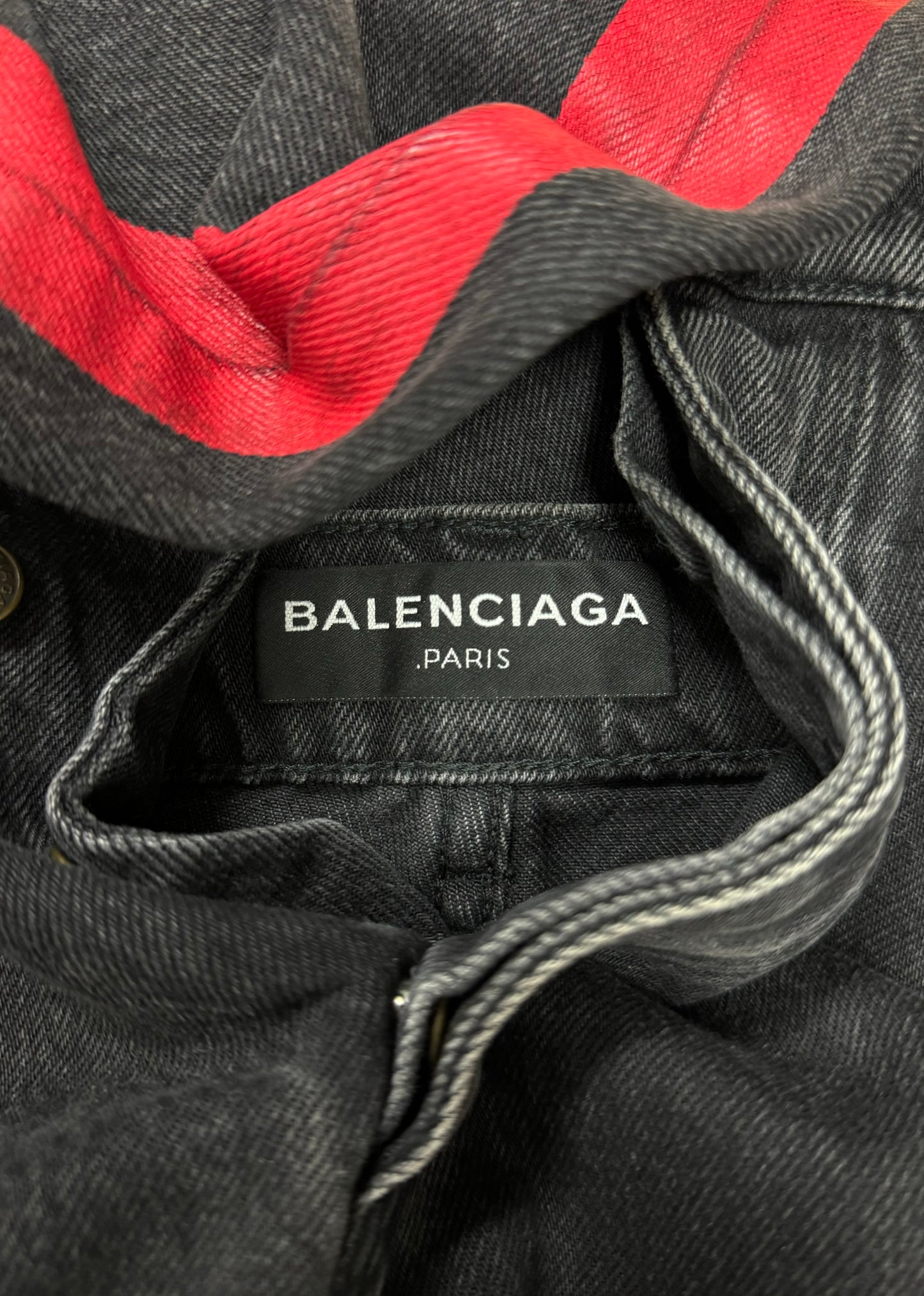 Spring Summer 2016 Balenciaga ‘Red Stripe’ Washed Black Denim