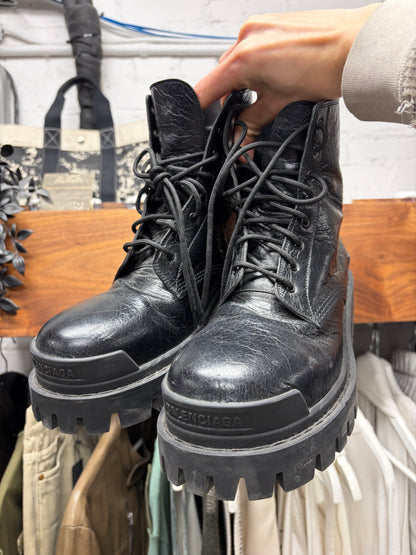 Balenciaga ‘Strike’ Black Patent Leather Combat Boots