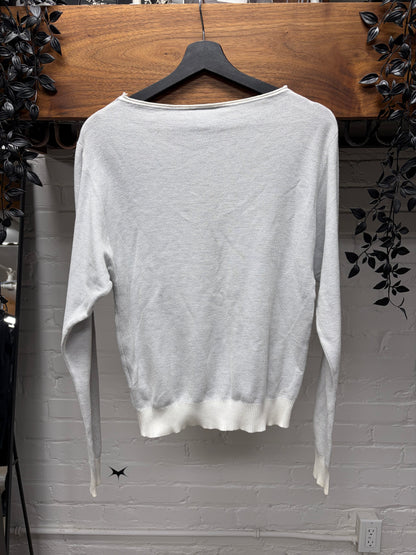 SS2008 Chanel Identification Ribbed White Knit Sweater