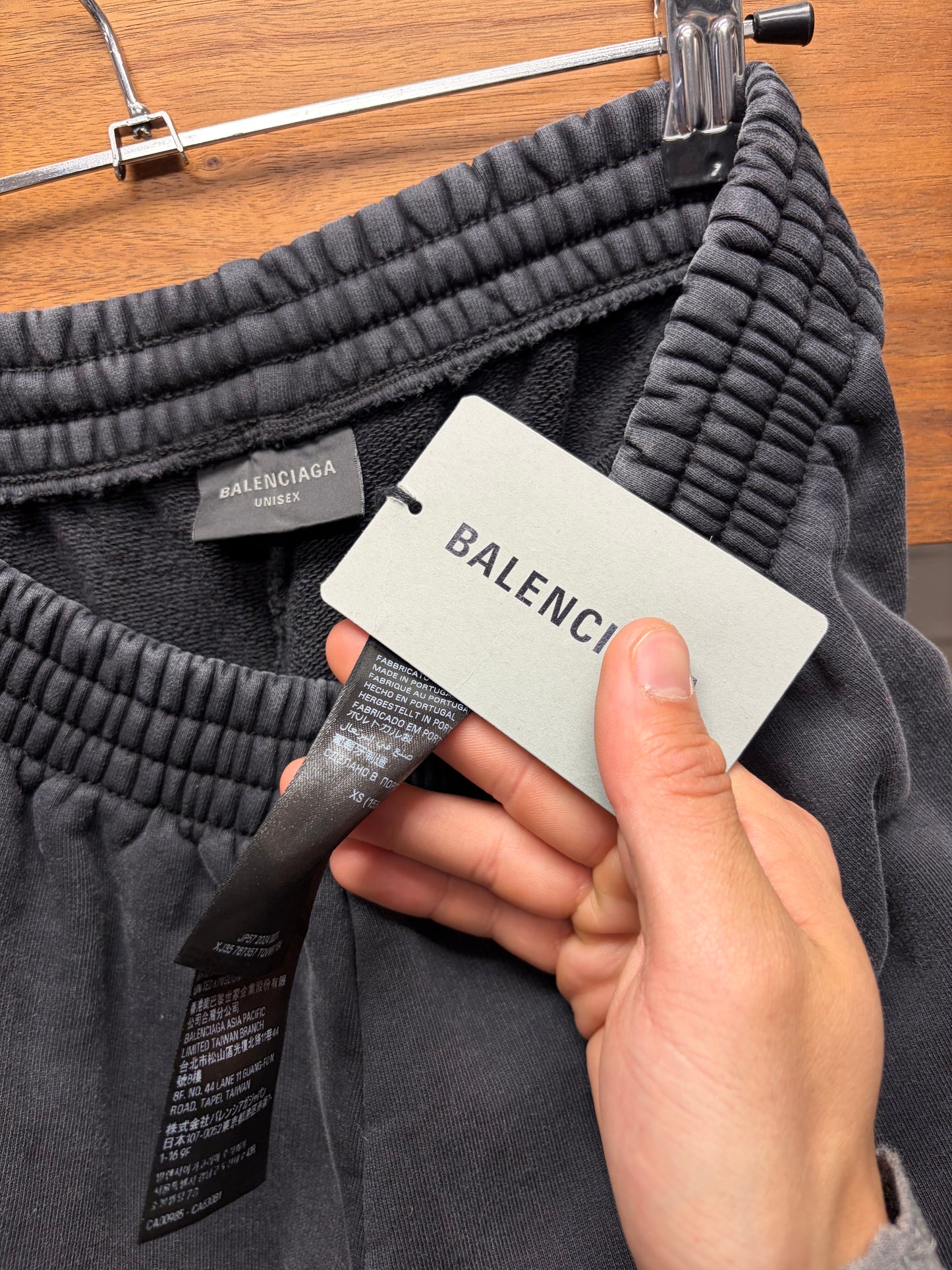 2024 Balenciaga ‘Unbranded’ Washed Black Distressed Wide Leg Sweatpants