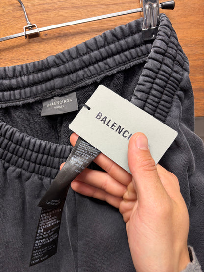 2024 Balenciaga ‘Unbranded’ Washed Black Distressed Wide Leg Sweatpants