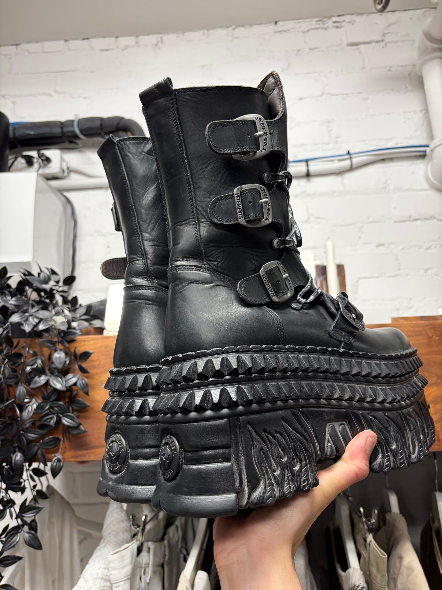 Vetements x New Rock ‘Tower’ Flame Platform Leather Boots