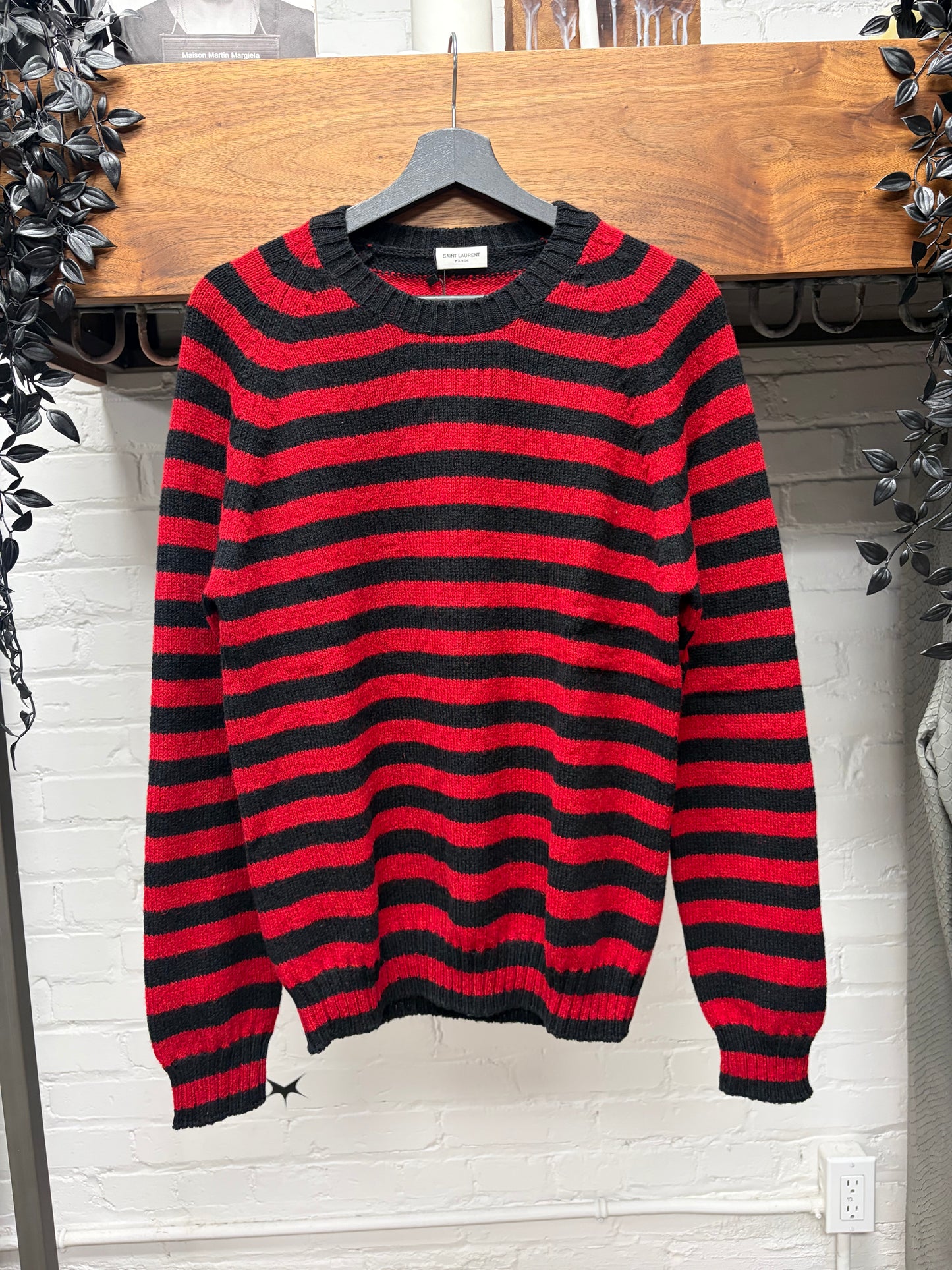 AW2015 Saint Laurent by Hedi Slimane Black/Red Striped Knit Sweater